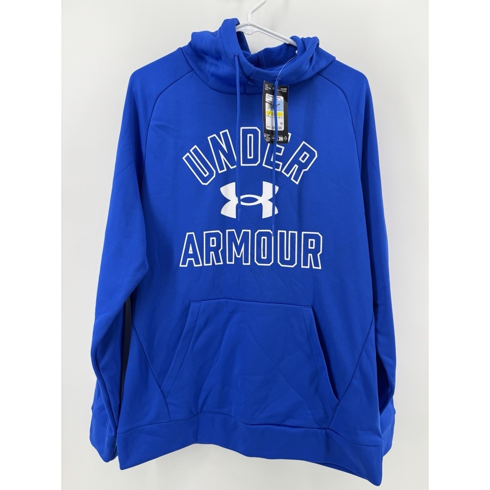 Under Armour Men's M Blue Pullover Hoodie Fleece‎ Polyester Logo Pockets NWT